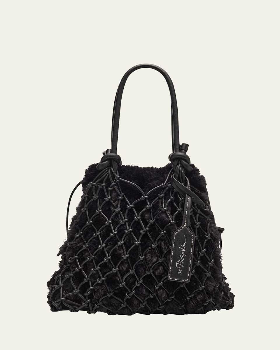 Faux Fur Macrame Mini Sac Top-Handle Bag